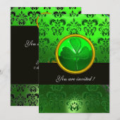 Invitation DAMAS VERT AVEC TRÈFLE À TROIS FEUILLES, noir (Devant / Derrière)