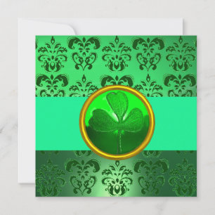 Invitation DAMAS VERT AVEC TRÈFLE ,noir