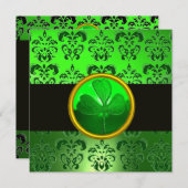 Invitation DAMAS VERT AVEC TRÈFLE, noir (Devant / Derrière)