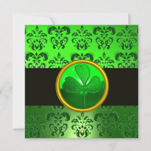 Invitation DAMAS VERT AVEC TRÈFLE ,noir