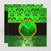 Invitation DAMAS VERT AVEC TRÈFLE, noir (Devant / Derrière)