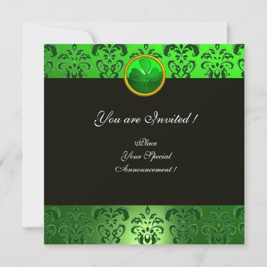 Invitation DAMAS VERT AVEC TRÈFLE, noir (Dos)