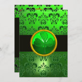 Invitation DAMAS VERT AVEC TRÈFLE ,noir (Devant / Derrière)