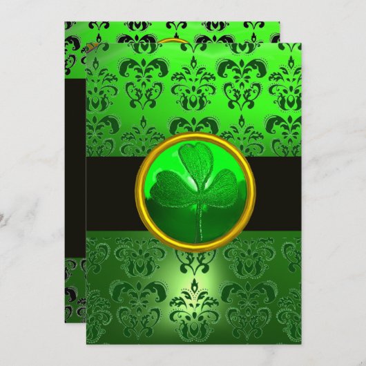 Invitation DAMAS VERT AVEC TRÈFLE ,noir (Devant / Derrière)