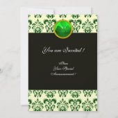Invitation DAMAS VERT BLANC AVEC TRÈFLE Noir Argent (Dos)