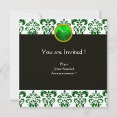 Invitation DAMAS VERT BLANC , MONOGRAMME TRÈFLE Champagne (Dos)