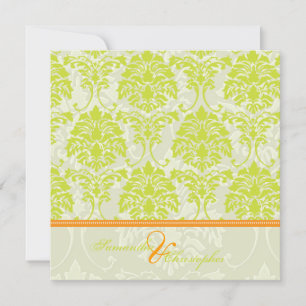 Invitation Damas vert citron sur ivoire/accent orange