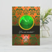 Invitation DAMAS VERT ORANGE AVEC TRÈFLE, noir (Debout devant)