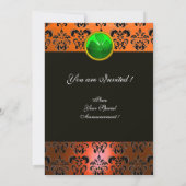 Invitation DAMAS VERT ORANGE AVEC TRÈFLE, noir (Dos)