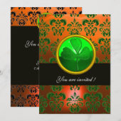 Invitation DAMAS VERT ORANGE AVEC TRÈFLE, noir (Devant / Derrière)