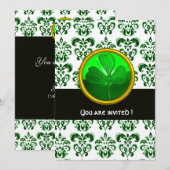 Invitation DAMAS VERT ORANGE AVEC TRÈFLE Noir Blanc (Devant / Derrière)