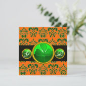 Invitation DAMAS VERT OU ORANGE, MONOGRAMME SHAMROCK noir (Debout devant)