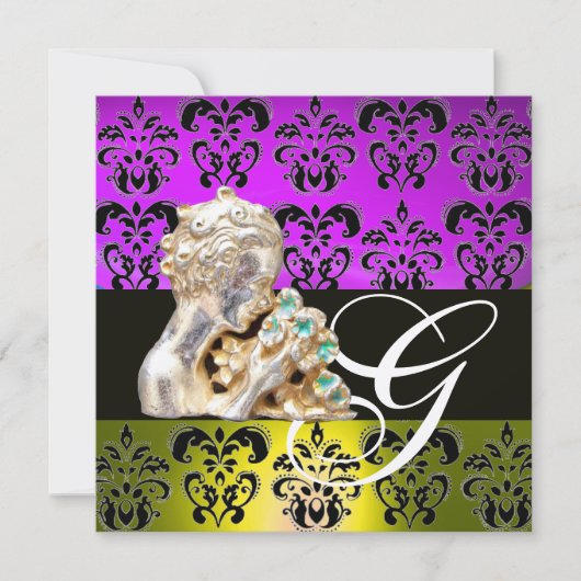 INVITATION DAMAS VIOLET, JAUNE, NOIR, BLANC MONOGRAMME DE JOA (Devant)