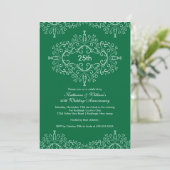Invitation Damask 25e Anniversaire Vert Blanc (Debout devant)