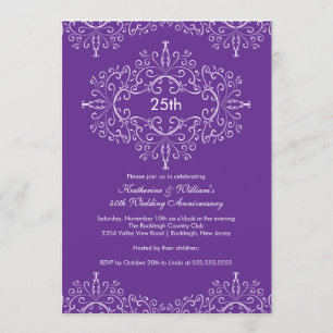 Invitation Damask 25e Anniversaire Violet Blanc