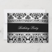 Invitation Damask Anniversaire Fête Argent Noir Blanc Floral (Dos)