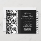 Invitation Damask Anniversaire Fête Argent Noir Blanc Floral (Devant)