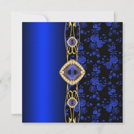 Invitation Damask Anniversaire Fête Colbalt Bleu Or Noir (Dos)