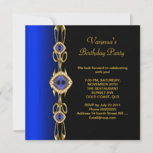 Invitation Damask Anniversaire Fête Colbalt Bleu Or Noir