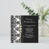 Invitation Damask Anniversaire Party Gold Black White Floral (Debout devant)