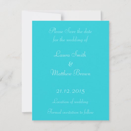 Invitation Damask Aqua Blue Romance Enregistrer la date Invit (Dos)