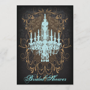 Invitation Damask Aqua Chandelier Fête des mariées vintage
