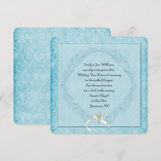 Invitation Damask aqua vintage (Devant / Derrière)