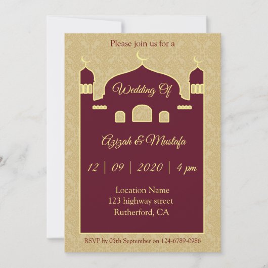Invitation Damask Arrière - plan Sur Arabe Mariage (Devant)