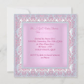 Invitation Damask Baby shower rose fille parapluie (Dos)