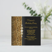 Invitation Damask Birthday Party Gold Black Leopard (Debout devant)