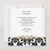 Invitation Damask Black White Gold Crème Argent Élégante Part (Dos)