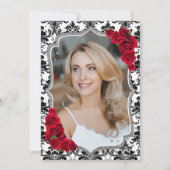 Invitation Damask Black White Silver Red Photo 50th Birthday (Dos)