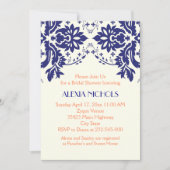Invitation Damask bleu marine, corail mariage douche nuptiale (Devant)