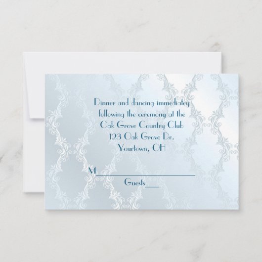 Invitation Damask bleu perlé RSVP (Devant)