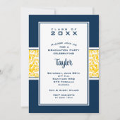Invitation Damask Blue Yellow Graduation Party (Devant)
