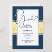 Invitation Damask Blue Yellow Graduation Party (Devant)
