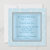 Invitation Damask Boy Baby shower Bleu Blanc Floral (Dos)