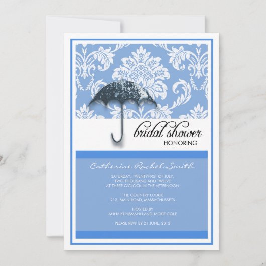 Invitation Damask Bridal Shower en bleu (Devant)