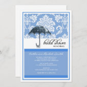 Invitation Damask Bridal Shower en bleu (Devant / Derrière)