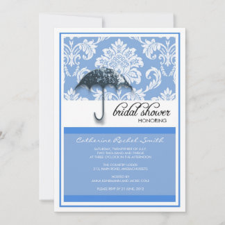 Invitation Damask Bridal Shower en bleu
