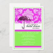 Invitation Damask Bridal Shower en vert et rose (Devant / Derrière)