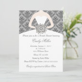 Invitation Damask Bride Grey nuptiale de douche (Debout devant)