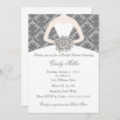 Invitation Damask Bride Grey nuptiale de douche (Devant / Derrière)