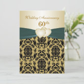 Invitation Damask coeur d'or noir 50e anniversaire Mariage (Debout devant)