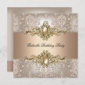Invitation Damask Cream Café Anniversaire Party Pearl (Devant / Derrière)