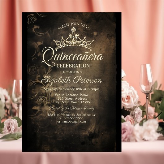 Invitation Damask Dark Gothic Quinceañera