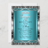 Invitation Damask & Diamond Tiara Blue Silver Sweet 16 Invita (Dos)