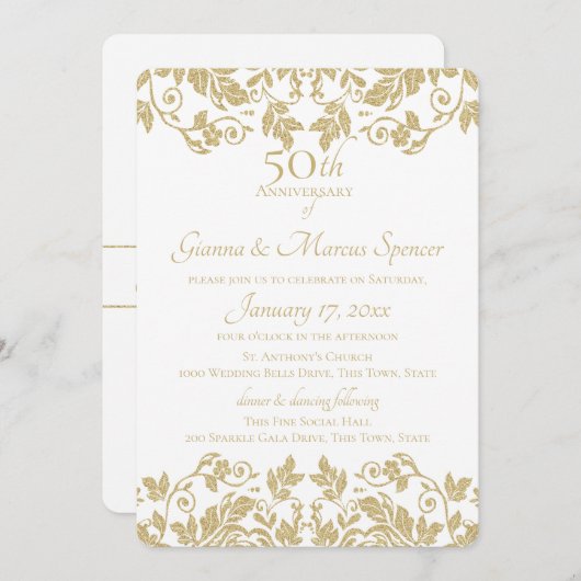 Invitation Damask doré 50e anniversaire (Devant / Derrière)