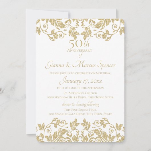 Invitation Damask doré 50e anniversaire (Devant)