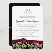 Invitation Damask doré 50e anniversaire (Devant / Derrière)